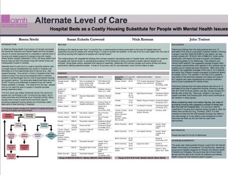 Alternate Level of Care: Hospital Beds as a Costly Housing Substitute for People with Mental Health Issues by  Reena Sirohi, Susan Eckerle Curwood, Nick Kerman & John Trainor